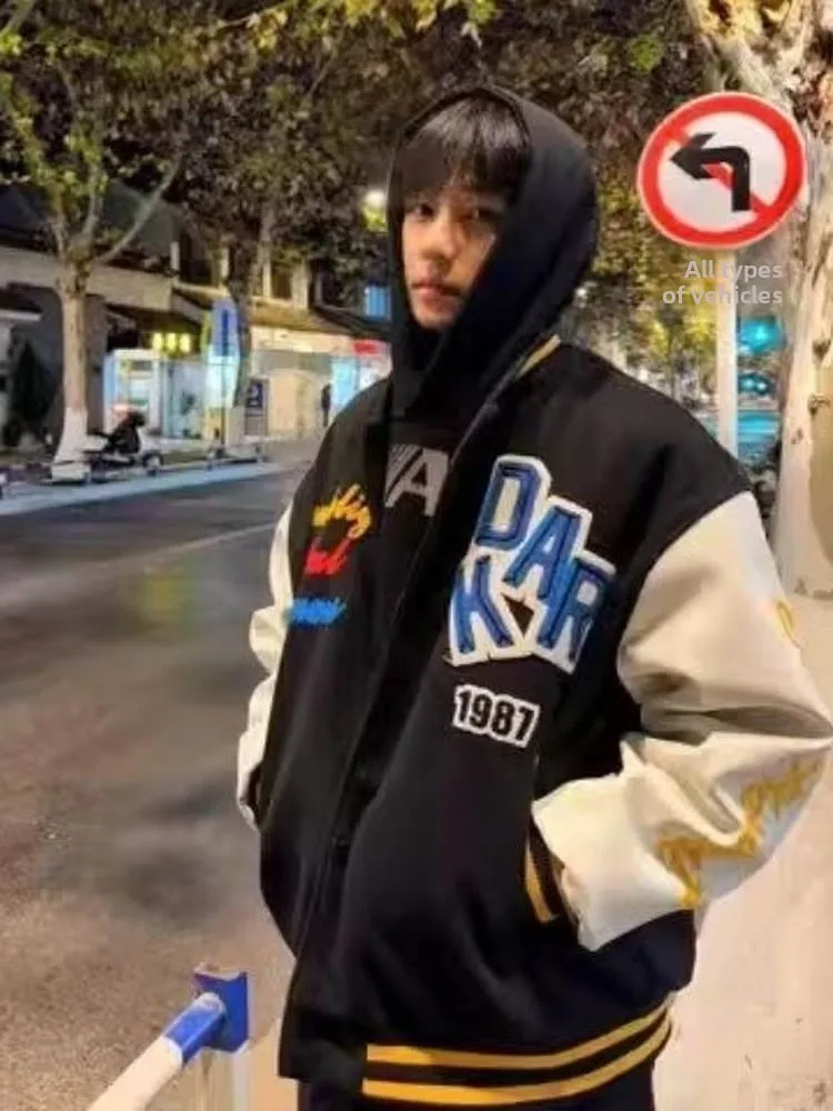 

Новинка 2025, американский ретро бейсбольный джат с вышивкой букв, свободные пары, осень-зима, хлопок, полиэстер, мужская и женская верхняя одежда