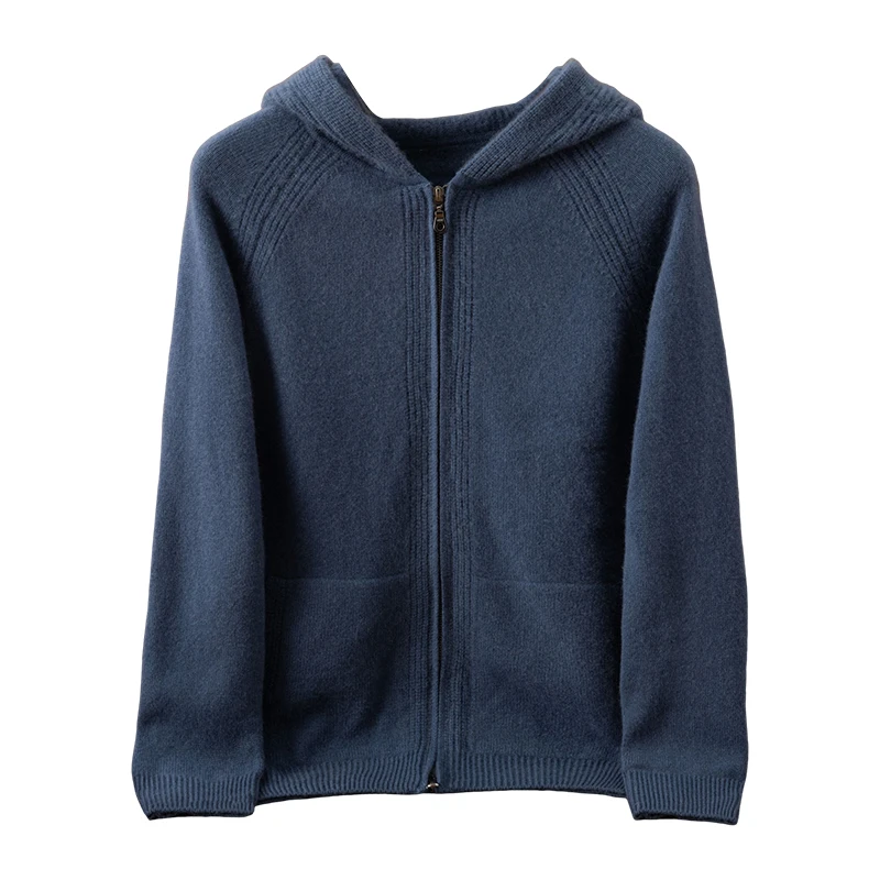 

New Autumn Winter Men Sweater Light Luxury 100% Cashmere Man Knitwear Hooded Cardigan Long Sleeve Clothing Tops Thick Outerwear
