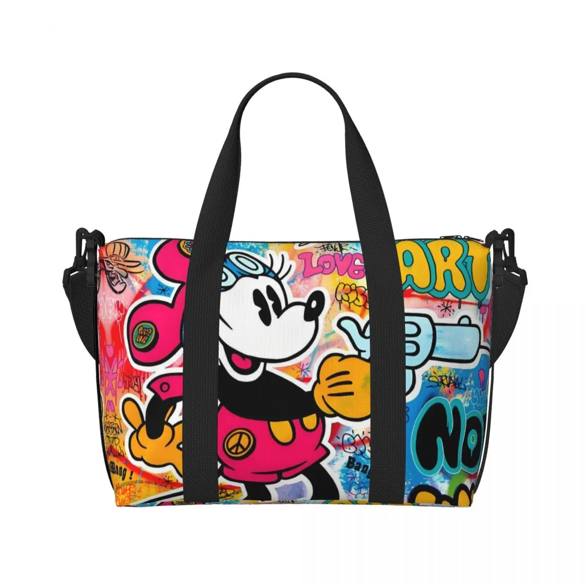 Custom Graffiti Mickey Mouse Beach Tote Bag for Women Classic Cartoon Movie Big Compartment Gym Beach Travel Bags