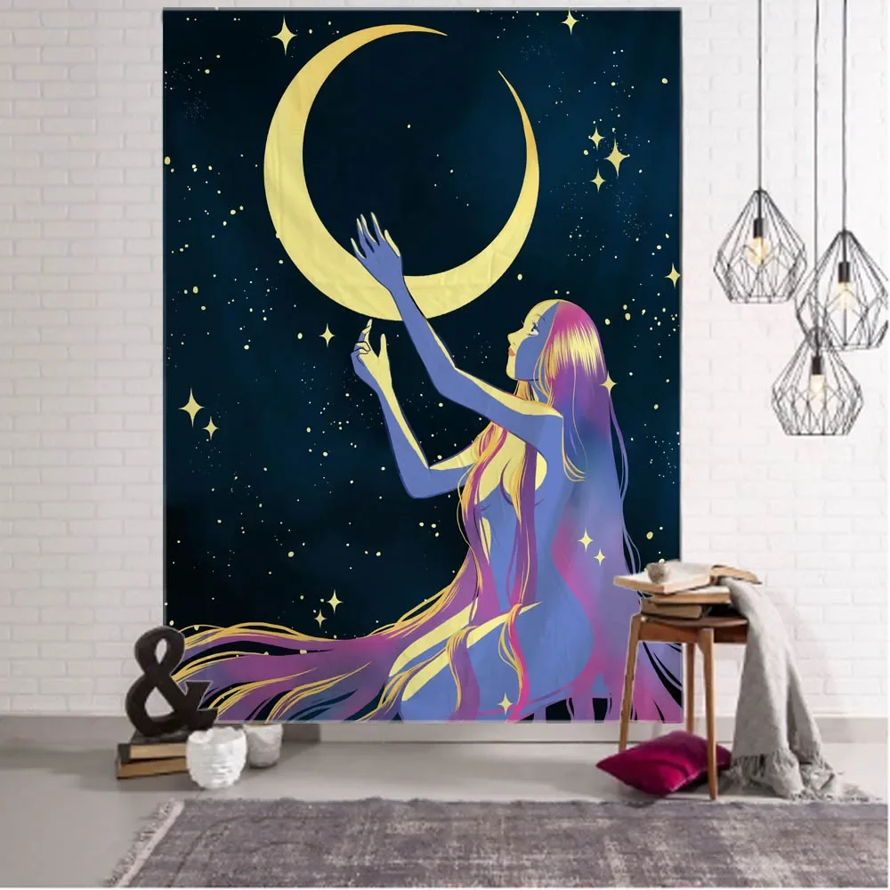 Moon Girl Tapestry Mandala Tapestry Tarot Wall Hanging Astrology Divination Witchcraft Room Decoration Tapestry