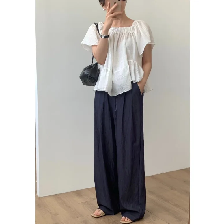 Korean Style Irregular Bubble Sleeve Shirt Elegant Short Sleeve Women's Casual Fashion Top in Summer for Young Adults