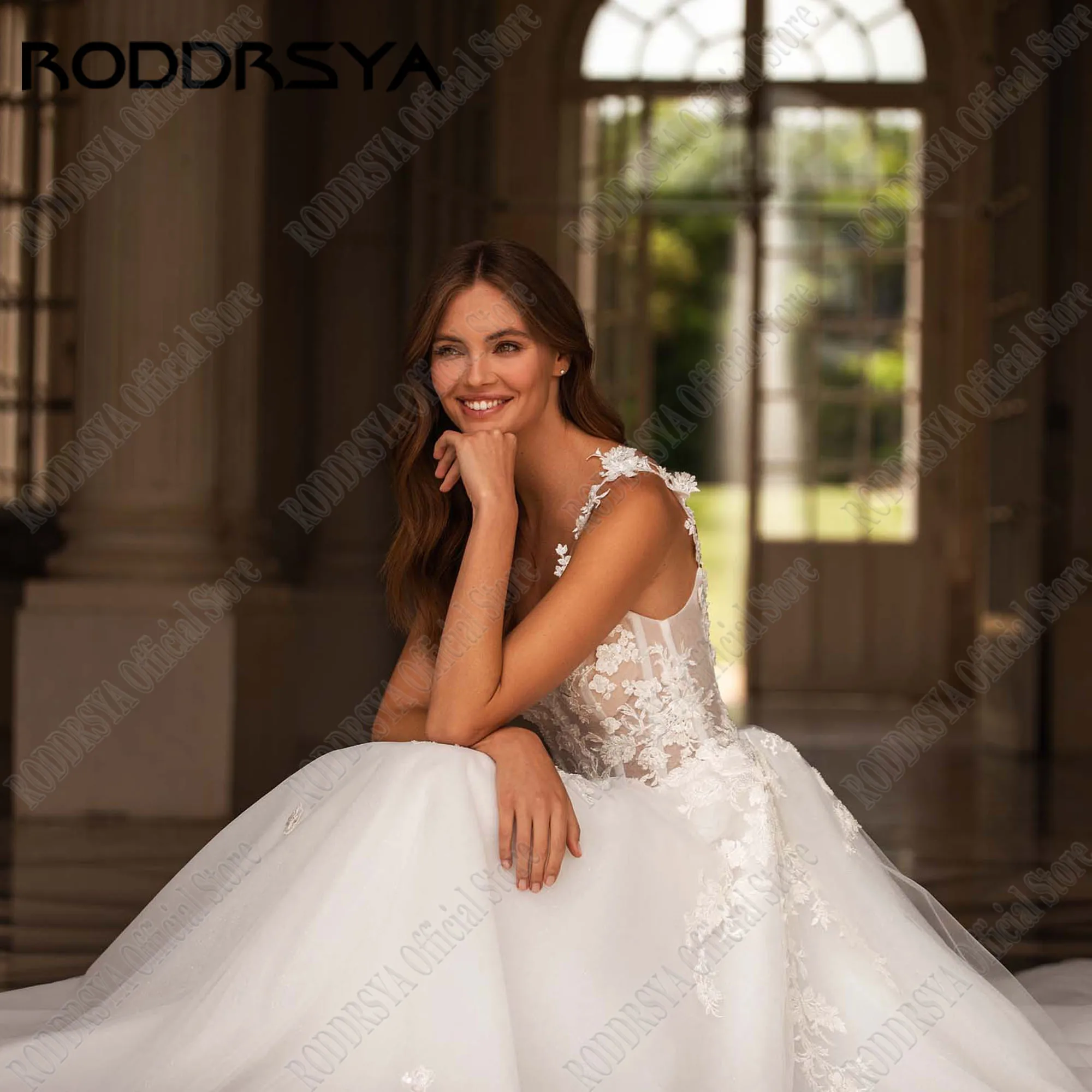 RODDRSYA-vestido De novia sin mangas, traje De boda con escote Corazón, Espalda descubierta, tirantes finos, tul, bohemio, personalizadoVestido de novia sin mangas a sin mangas roddrsya vestido de novia con tirantes de