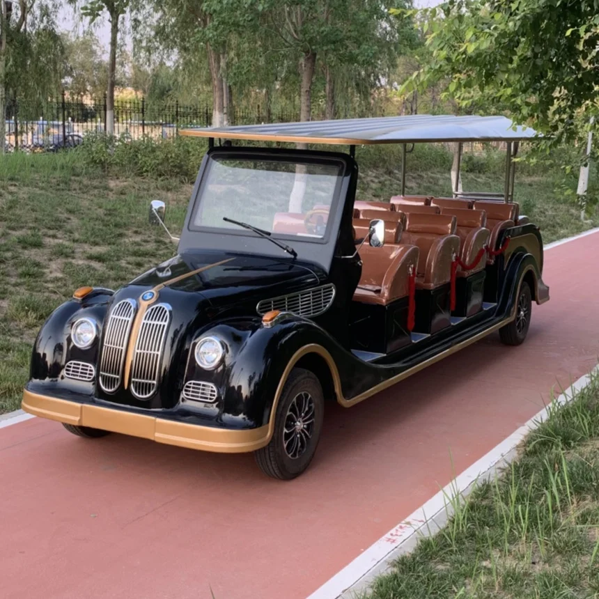 Lithium Battery Powered Electric Vintage Classic Cart 3 Rows 8 Seater Stable Quality Long Durability Electric Antique Tour Bus