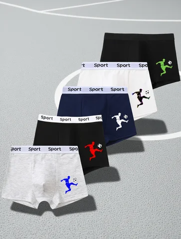 5 pieces mixed boys underwear 8-14 years old soft breathable solid color comfortable football player boy boxer briefs 95% cotton
