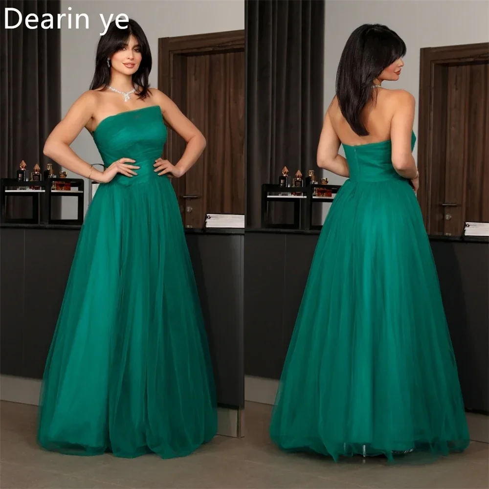 

Customized Prom Dress Evening Dearin Strapless A-line Floor Length Skirts Draped Tulle Bespoke Occasion Dresses Formal Gown Saud