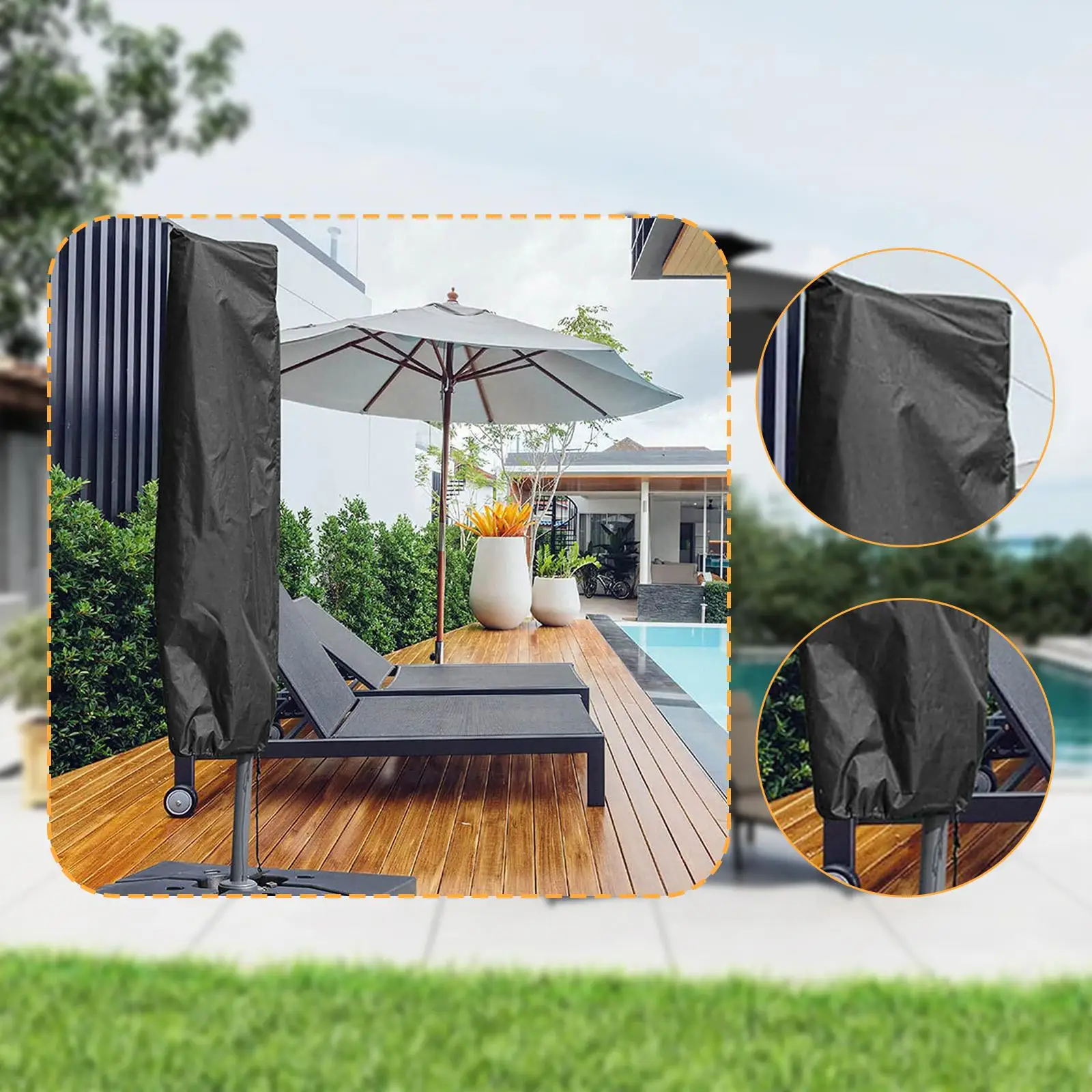 Patio Umbrella Cover Oxford Cloth Waterproof Dustproof Windproof Drawstring Closure Protector for Garden Outdoor Table