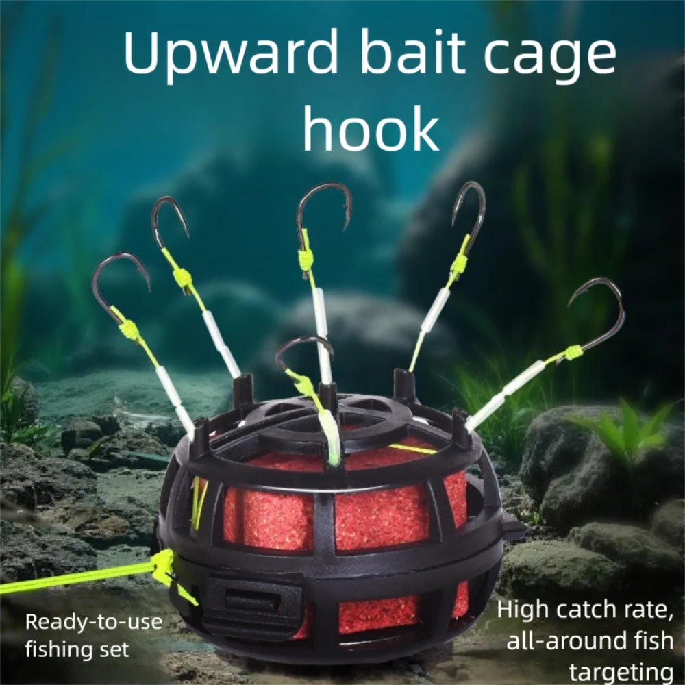 Reverse Bottom Bait Cage String Hook Fishing Bait Cage Anti Winding 6 Hooks Carbon Steel Line Group Feeder Sinker Explosion Hook