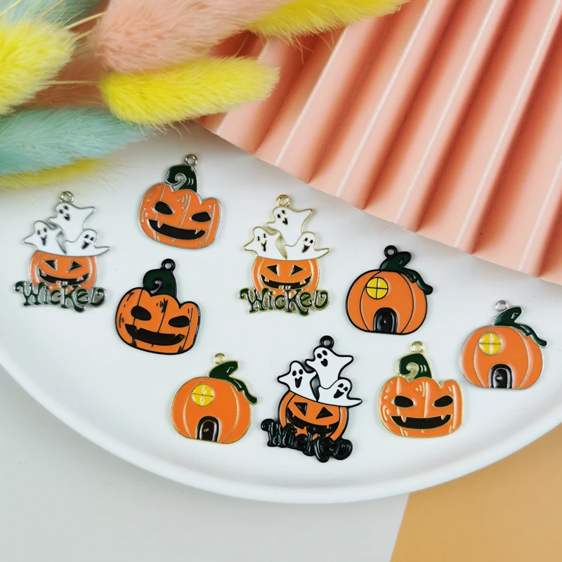 ApeUr 10pcs/pack Wicked Halloween Pumpkin Ghost Enamel Charms Metal Pendant Earring DIY Fashion Jewelry Accessories