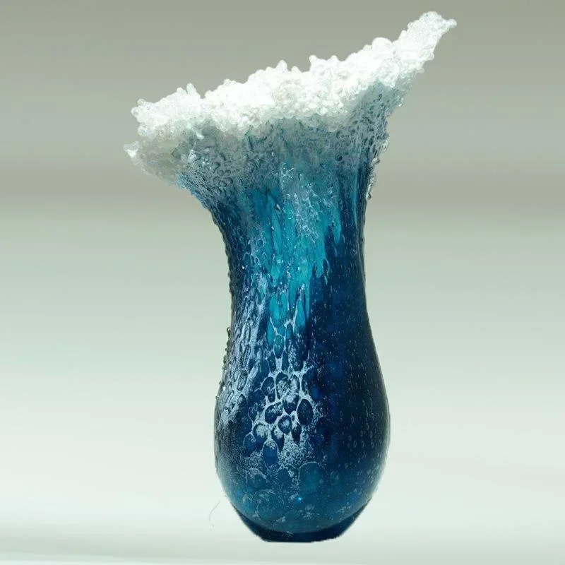 Florero Ola Marina de Resina – Decoración Oceánica Azul - imagen 2