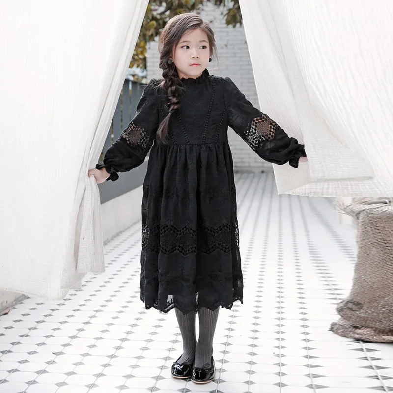 Baby Princess Dress Fashion Kids Dresses For Girls Ball Gown Toddler Teens Clothing Girls Party Black Lace Dress 4-14Yrs