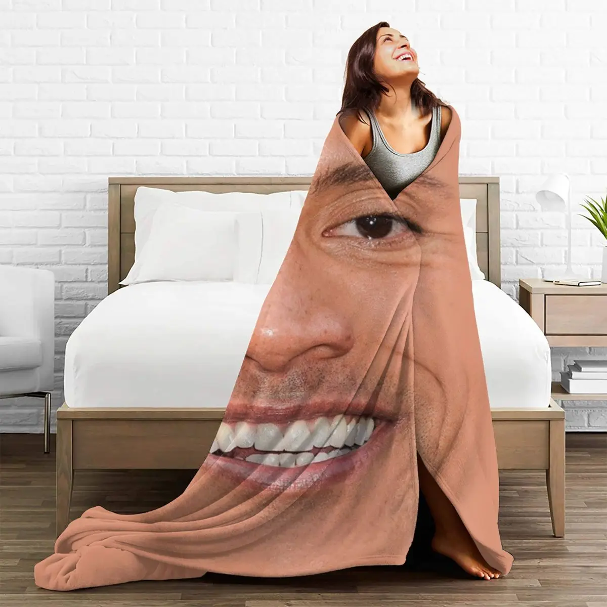 The Rock Face Dwayne Blankets Laugh Teeth Picnic Flannel Bedding Throws Warm Soft Bedroom Customized Bedspread Gift Idea