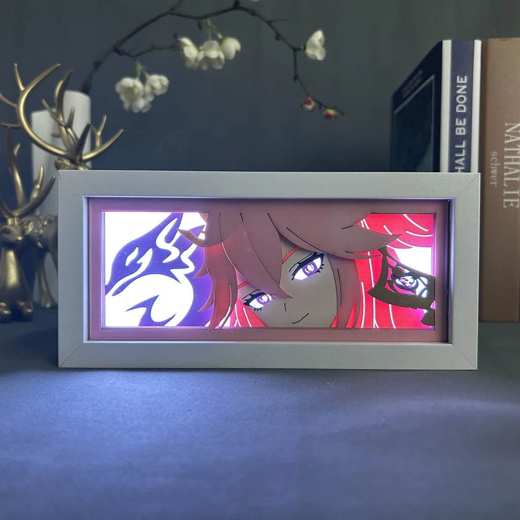 Genshin Impact Yae Miko Led Light Box For Room Decoration Paper Cut Shadow Box Decorative Light Gift Lightbox Bedside Night Lamp