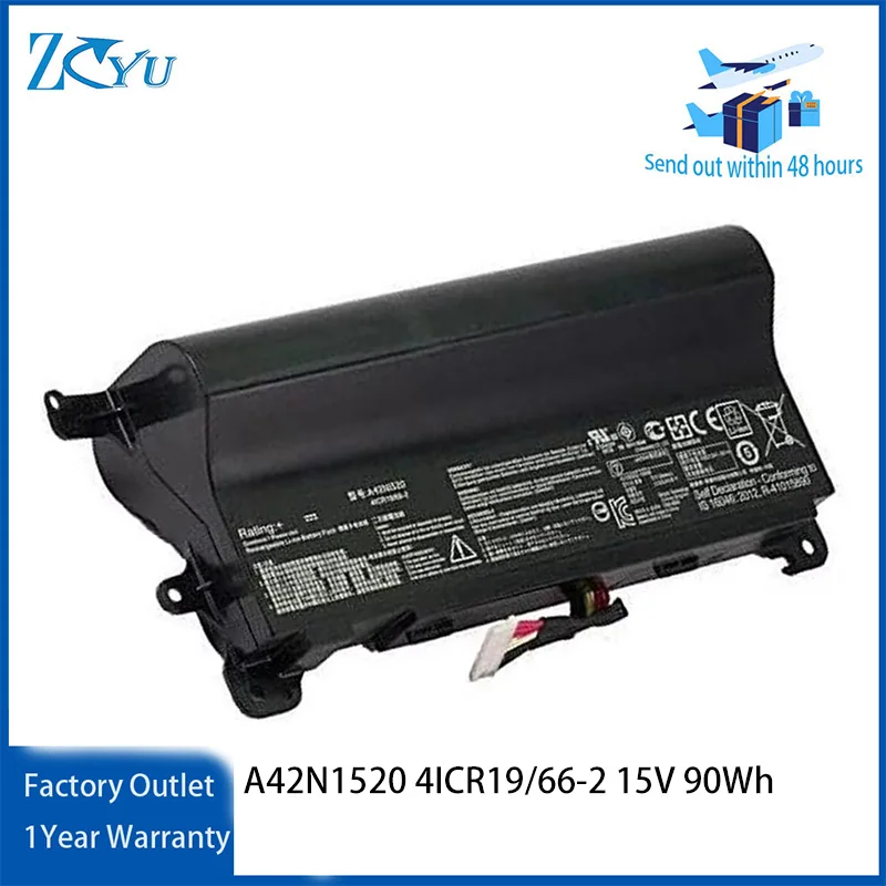 

A42N1520 Laptop Battery for Asus ROG G752VY GFX72 GFX72V G752VS GFX72VY6700 4ICR19/66-2 15V 90Wh