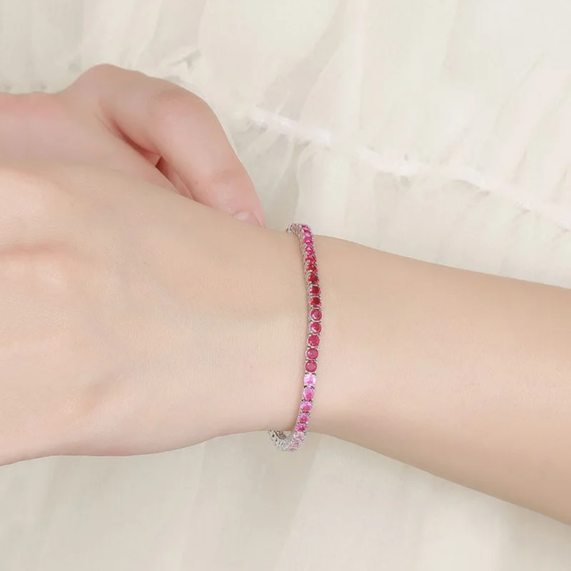 3mm Gradient Red Tennis Bracelet For Women 925 Sterling Silver Cubic Zirconia Diamond Bracelet Wedding Jewelry New Trendy Style