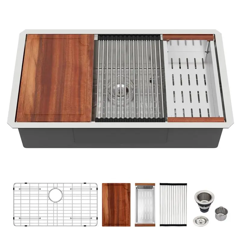 

30" Undermount Kitchen Sink - 30x19x9 Inch Single Bowl 16 Gauge Stainless Steel Workstation Sink