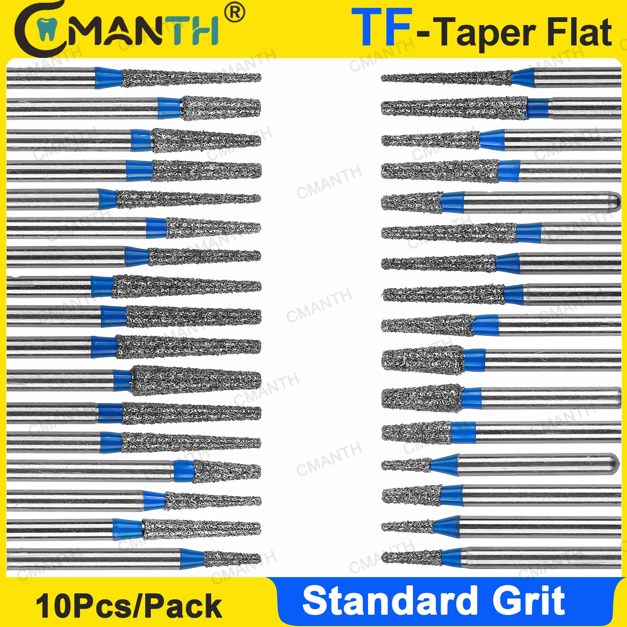 

Dental Diamond Burs Drill Dentistry Burs TF Taper Flat Standard Grit For High Speed Handpiece Friction Grip 1.6mm