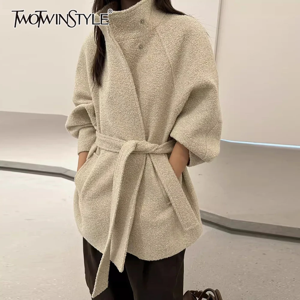 

TWOTWINSTYLE однотонная куртка на шнуровке, женская водолазка с длинным рукавом, свободные корейские базовые женские куртки, осенняя мода, новинка