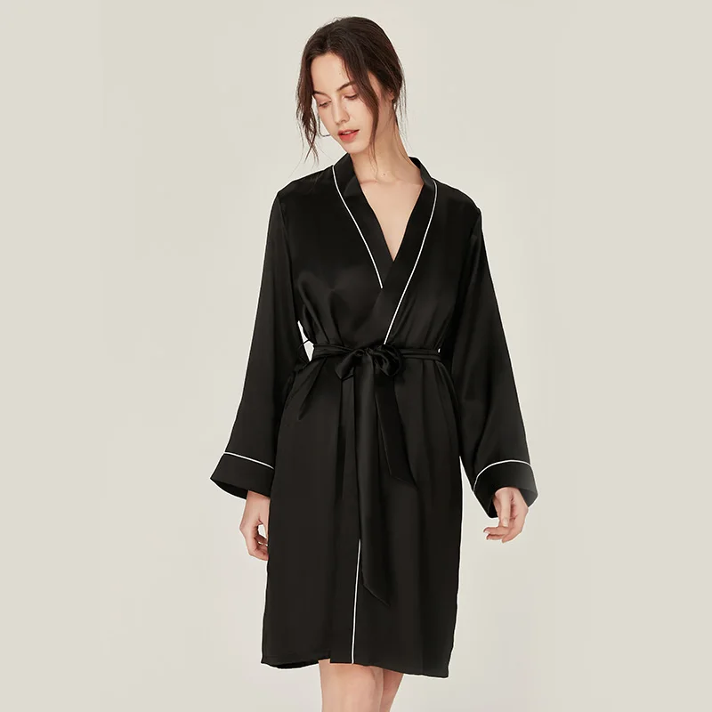 Winsleter,19MM 100%Real Silk Simple Night-robe,Elegant Sexy Pajamas Robe,Women Long Sleeve,2024 Summer Autumn P469124QM