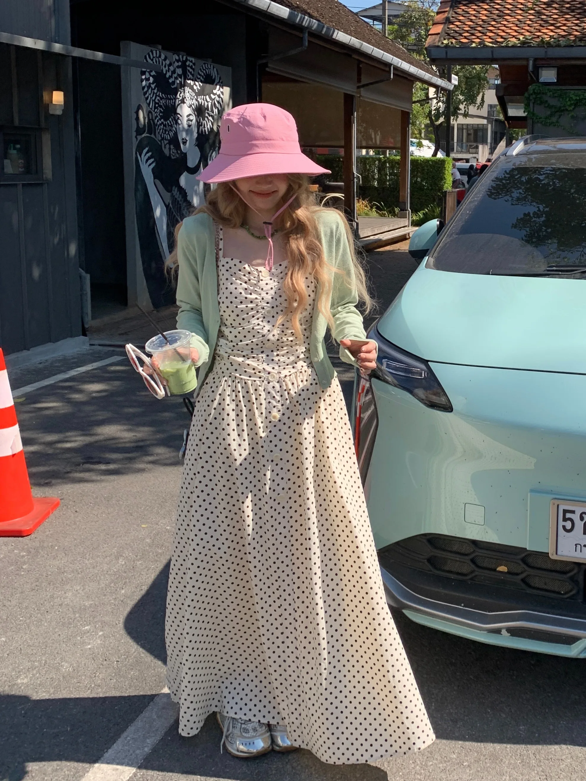 

plus Size Summer Vacation Polka Dot White Strapless Dress Waist Cinched Long A-Line Skirt Style Sweet Japanese Fashion