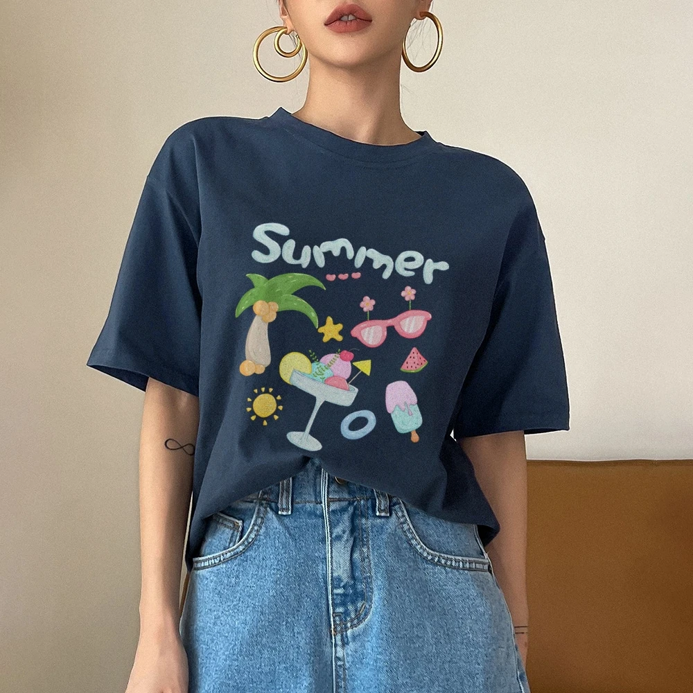 

Women T Shirts Summer 2024 Trip Vacation Casual Classic Cotton Printed Tshirt Luxury Brand Y2k High Quality Short Sleeve