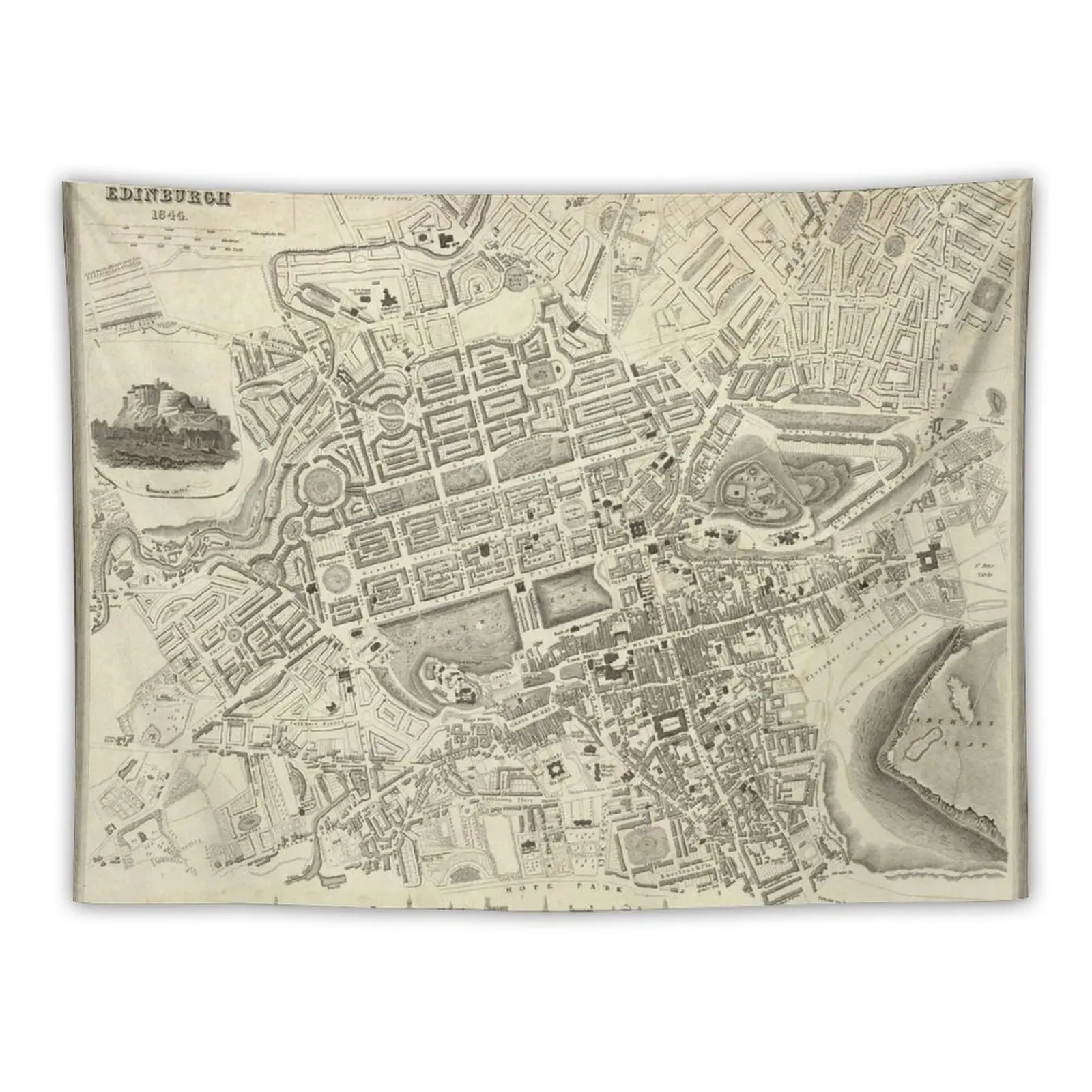 

New Vintage Map of Edinburgh Scotland (1844) Tapestry Bathroom Decor Tapete For The Wall