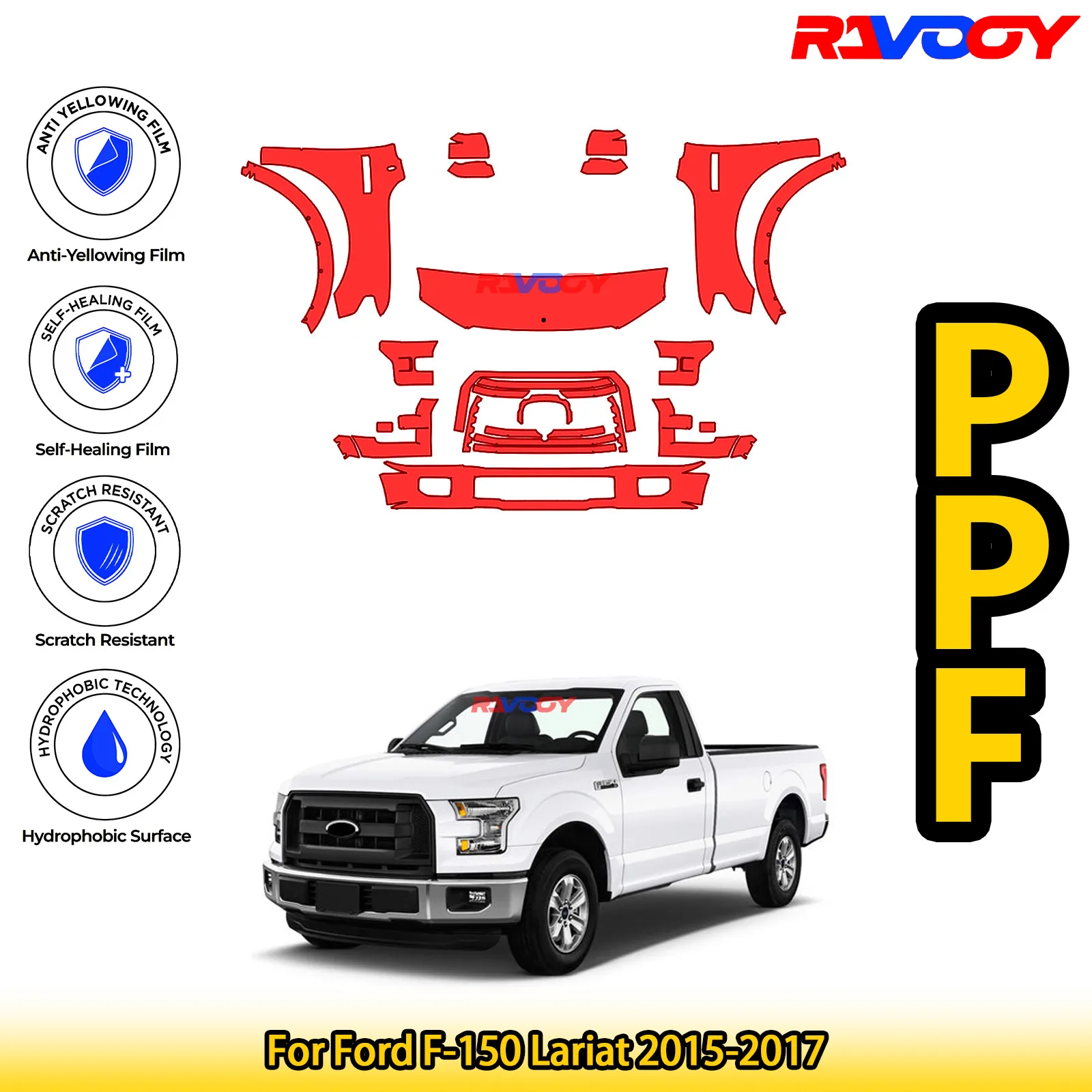 

Для Ford F-150 Lariat 2015-2017 глянцевая матовая черная предварительно вырезанная передняя защитная пленка PPF Kit