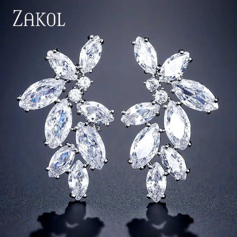 ZAKOL Fashion Marquise Cut Cubic Zirconia Stud Earrings for Women Trendy Leaf Bridal Dinner Dress Wedding Jewelry FSEP2349