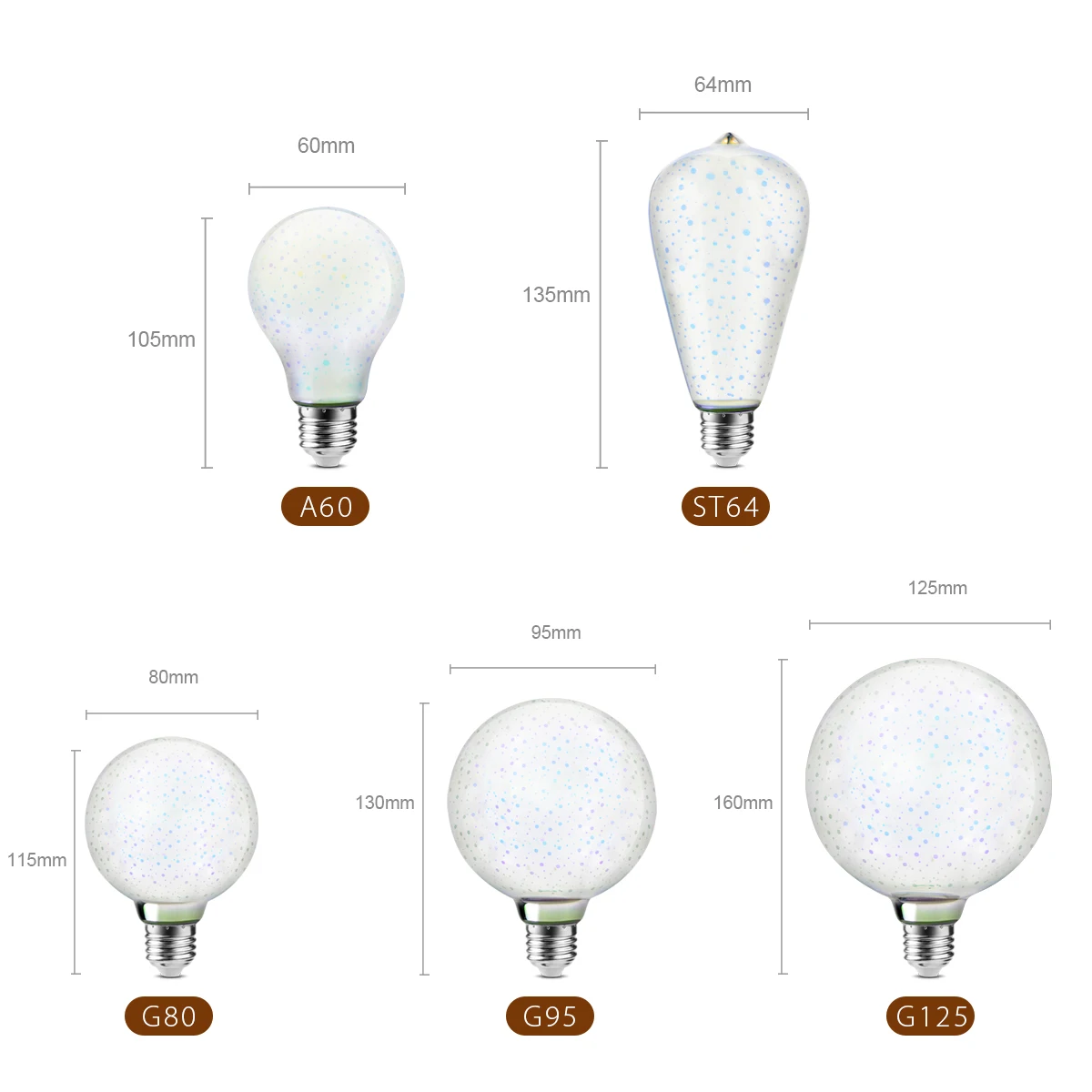 AC110V 220V E27 LED 3D Edison Light Bulb Glass Vintage Fireworks Lamp A60 ST64 G80 G95 G125 Home Room Christmas Decor Lighting