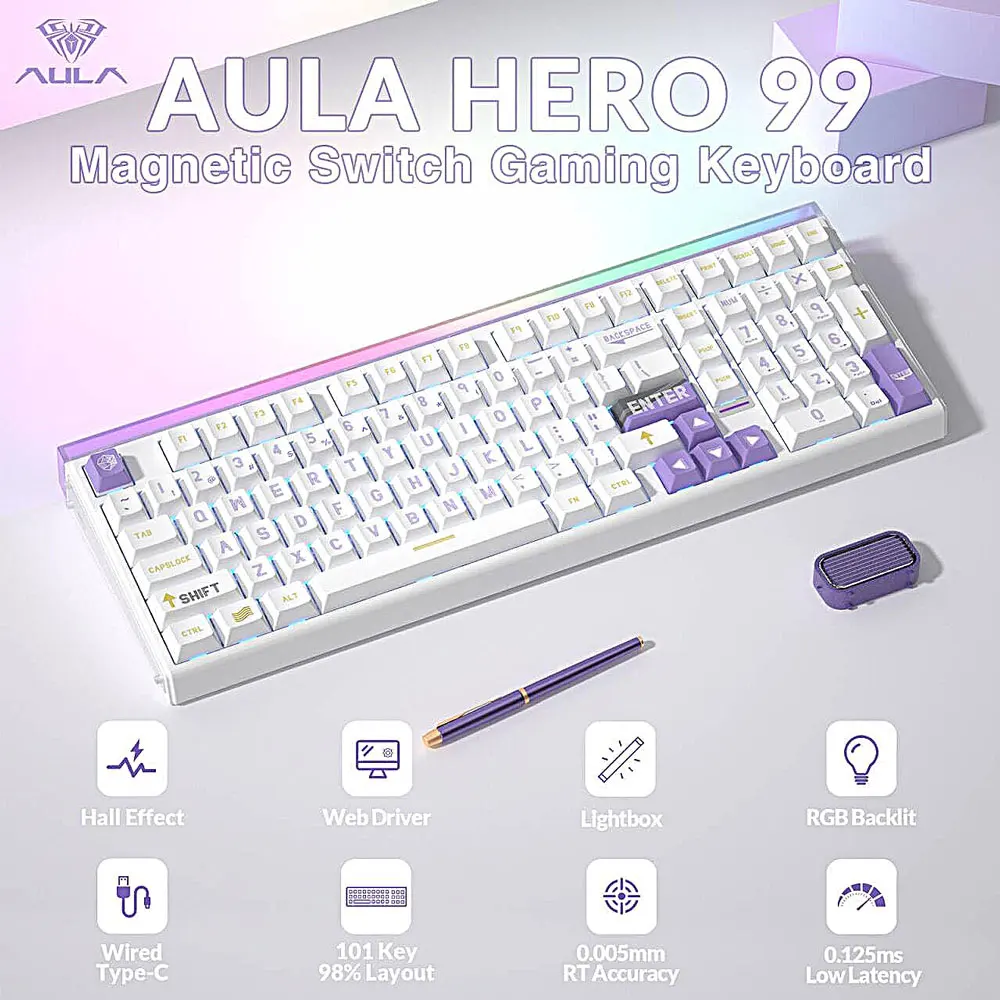 AULA HERO99 Magnetic Switch Gaming Keyboard Wired Hall Effect 0.125ms 8K Rapid Trigger 98% Layout Esports Keyboard For PC Laptop