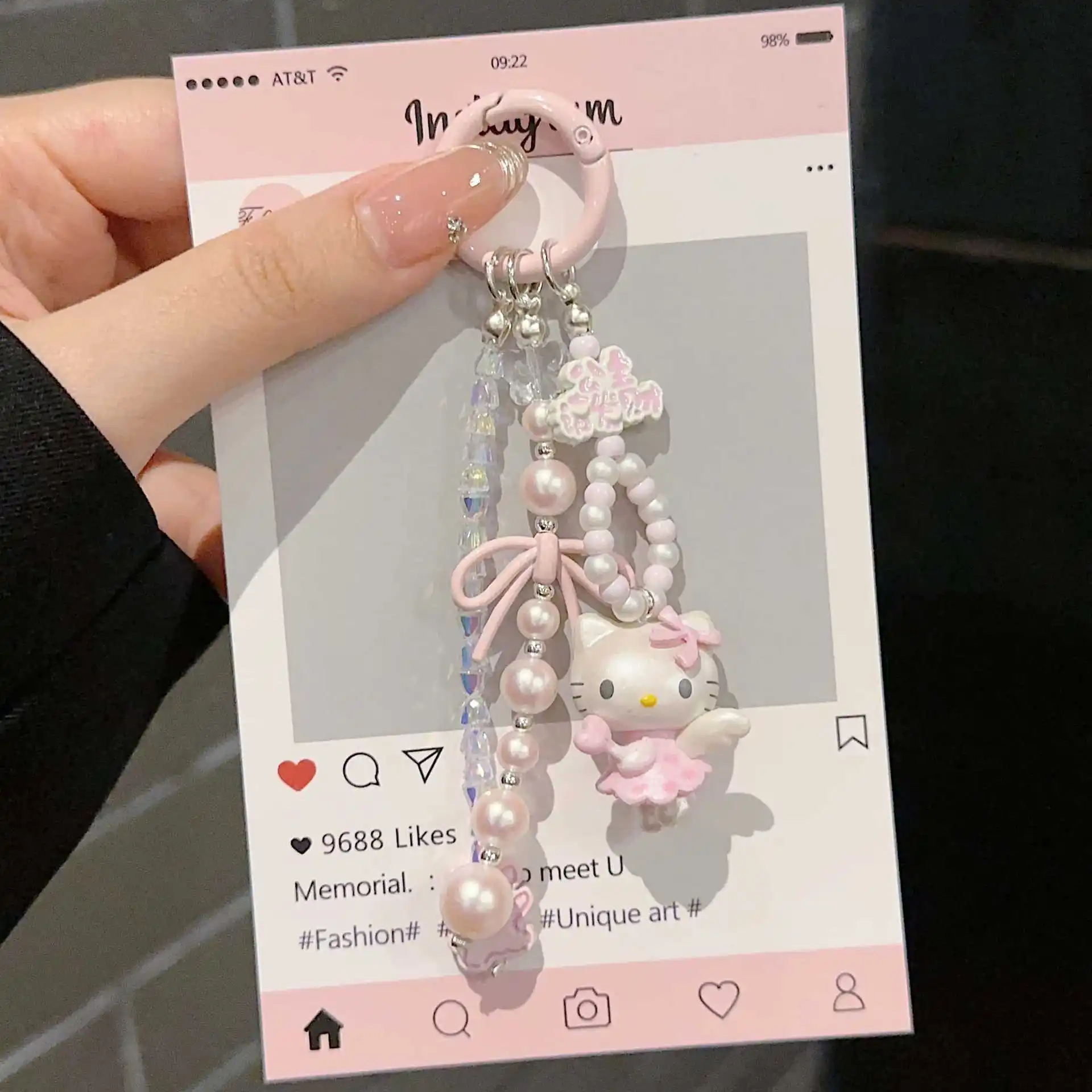 

Модный розовый брелок для телефона Sanrio Hello Kitty с бусинами, маленький и изящный аксессуар для сумки, подарок на день рождения для девочки