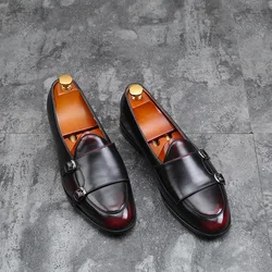 Scarpe da uomo mocassini in pelle designer Fashion Slip-on Original Casual comodo doppio Monkstrap Dress Shoe