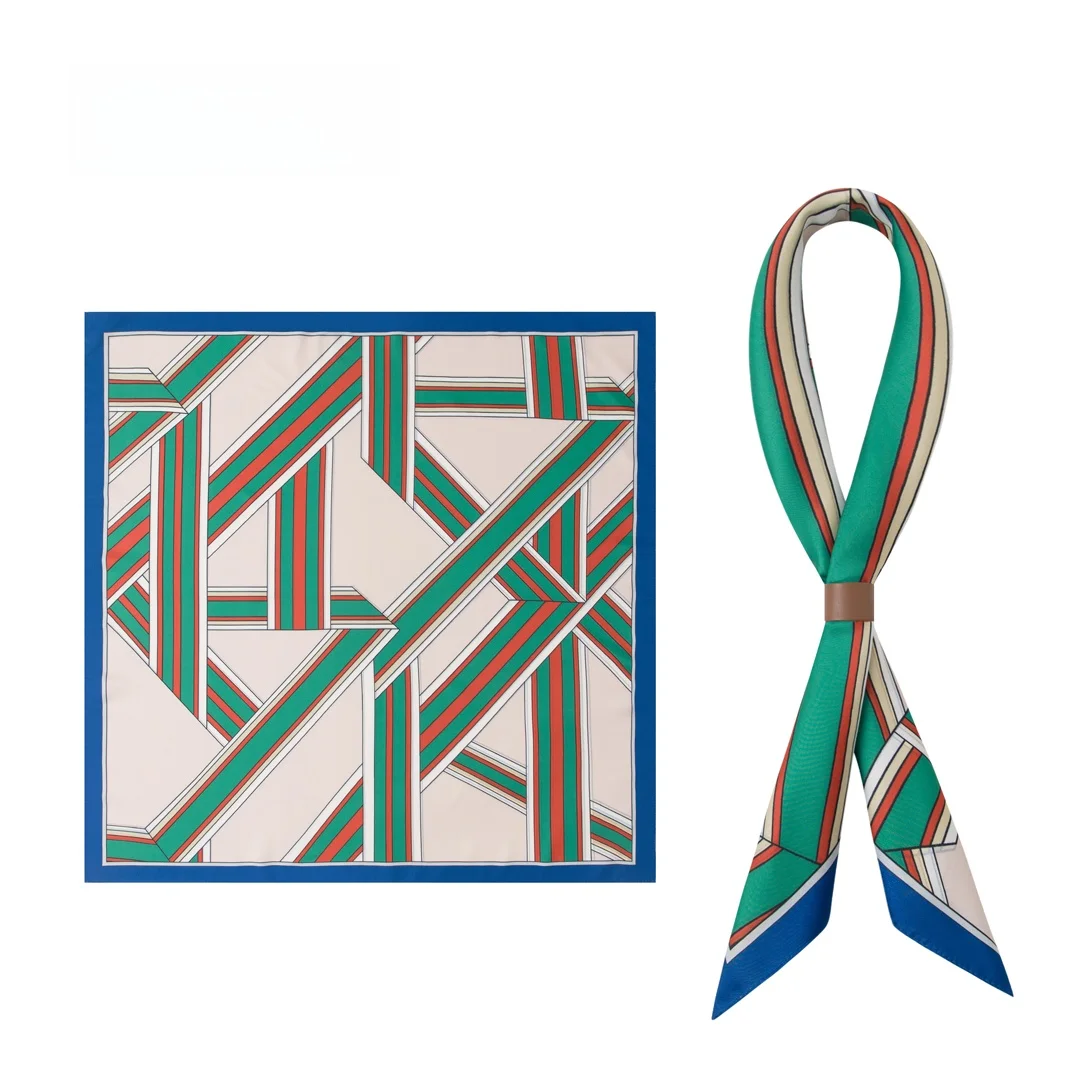 両面幾何学模様シルクスカーフ-メンズ-カジュアル-おしゃれ-多用途-スクエアスカーフ-ビジネスカジュアル-日常使い