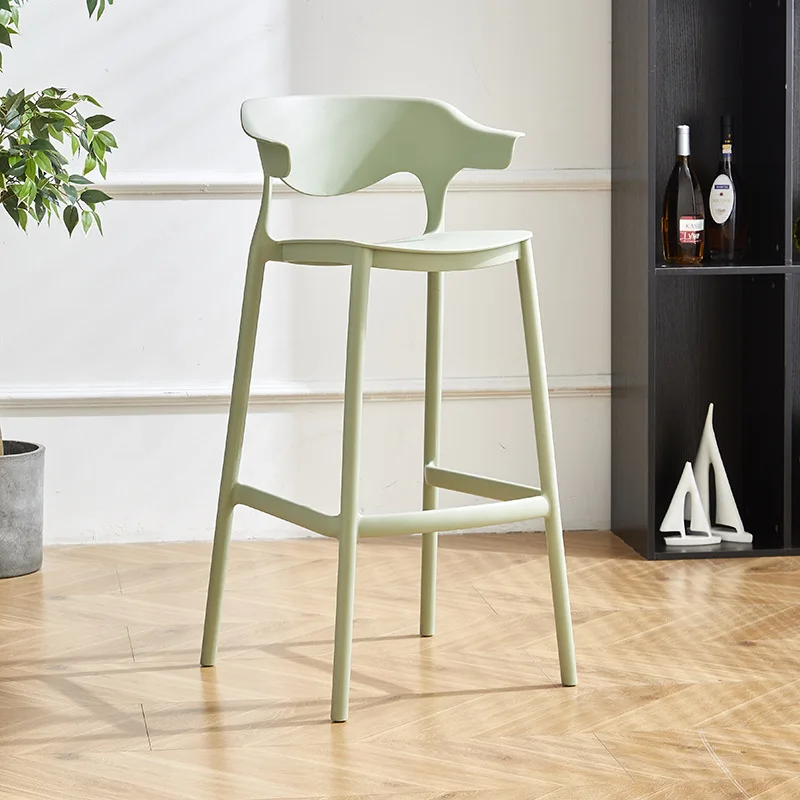 Elegant Plastic Backrest Bar Stools Stackable Kitchen Counter Height Chairs Comfortable Designer High Stools