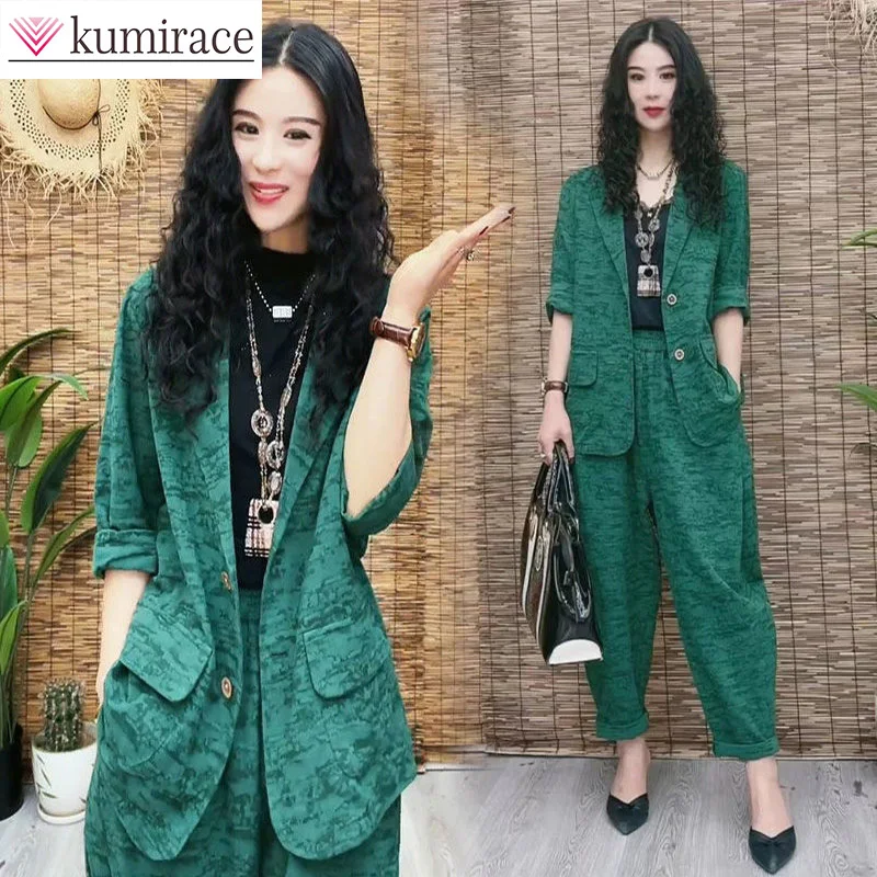 

Literature and Art Retro Long Sleeved Fashion Set for Women's Spring 2024 New Large Size Loose and Slimming Style Two Piece Set