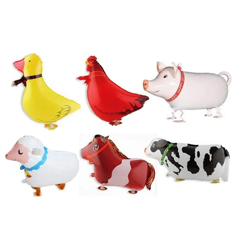 6pcs Walking Animal Balloons Farm Animal Balloon Birthday Party BBQ Party Décor(Pony,Duck,Rooster,Cow,Pig,Sheep)