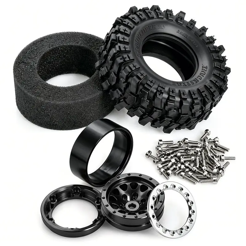 X18A-1.3 Inch RC Beadlock Wheel & Tire Set RC Crawler Upgrade Parts For 1/18 MJX H18P For Ford Bronco Off-Road Truck Silver view 3