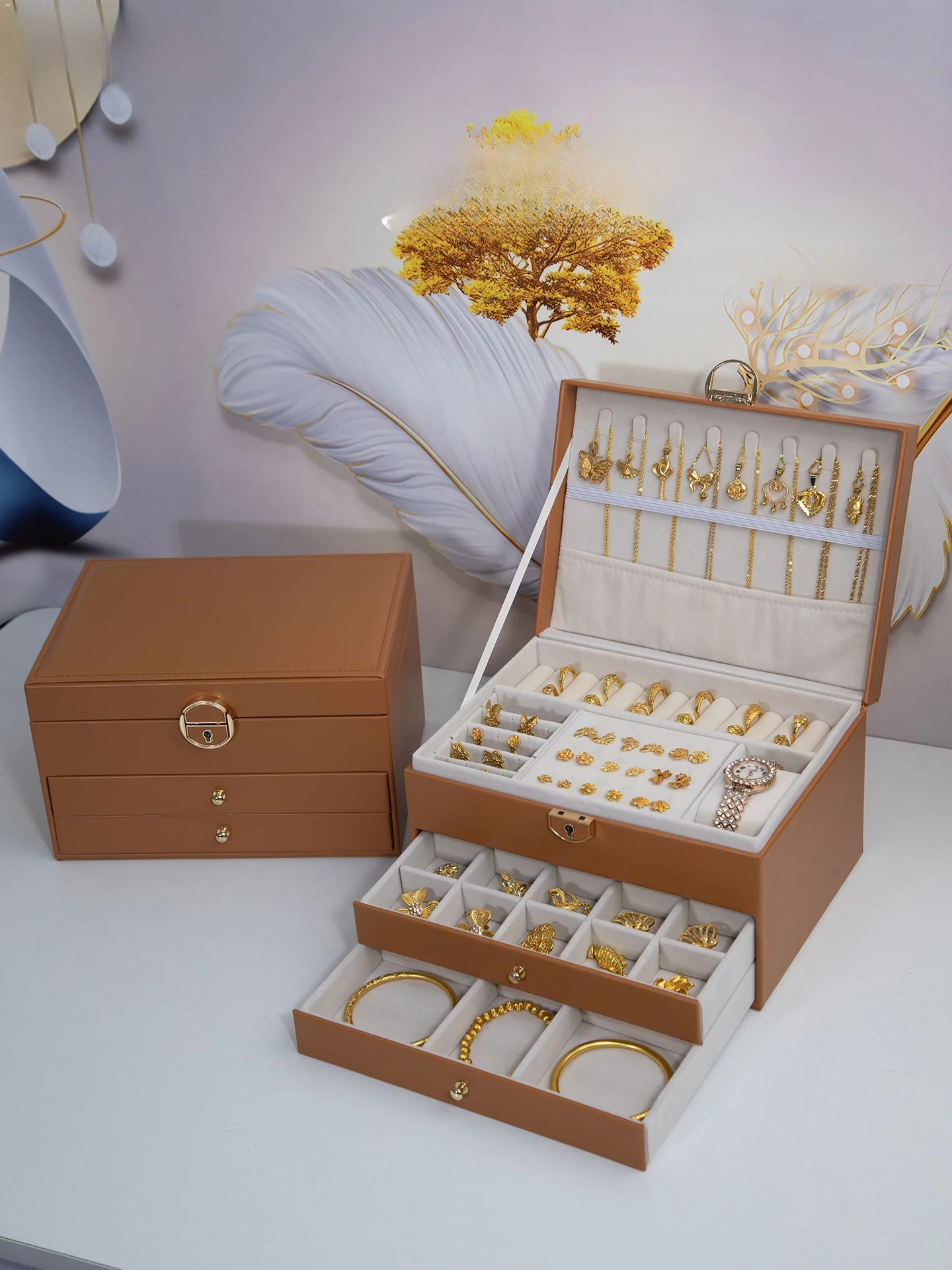boite-a-bijoux-haut-de-gamme-a-trois-niveaux-avec-tiroirs-verrouillables-grande-capacite-pour-colliers-boucles-d'oreilles-bracelets-et-montres-en-or