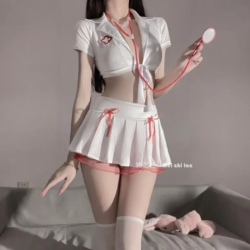 Mulheres Erótica Enfermeira Uniforme, Vestido Quente, Lingerie Sexy, Deep-V Neck Nightdress, Anjo em Branco, Costumes Cosplay, Sexo Adulto, Meninas, Pornô