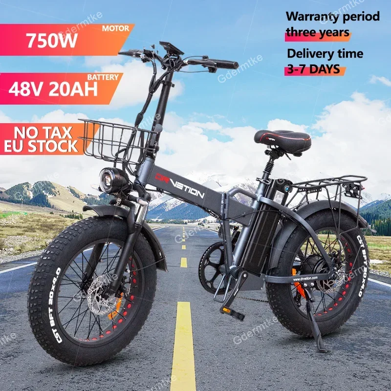 AT20 Folding E Bike 750W Motor 48V20AH Battery Electric Bicycle USB Charging with Basket 20-inch Fat Tire Electric Bike