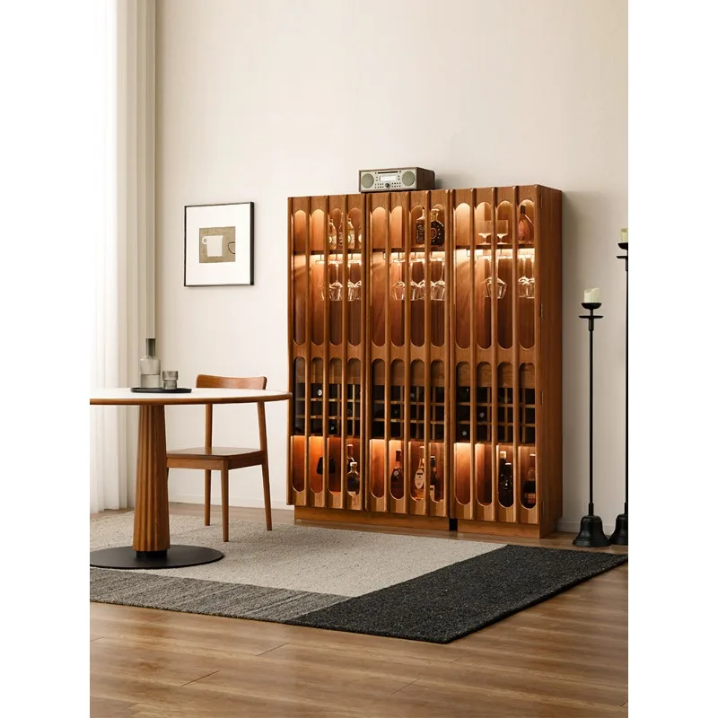 

Living room home retro wall display cabinet glass door double door cherry wood solid wood wine cabinet