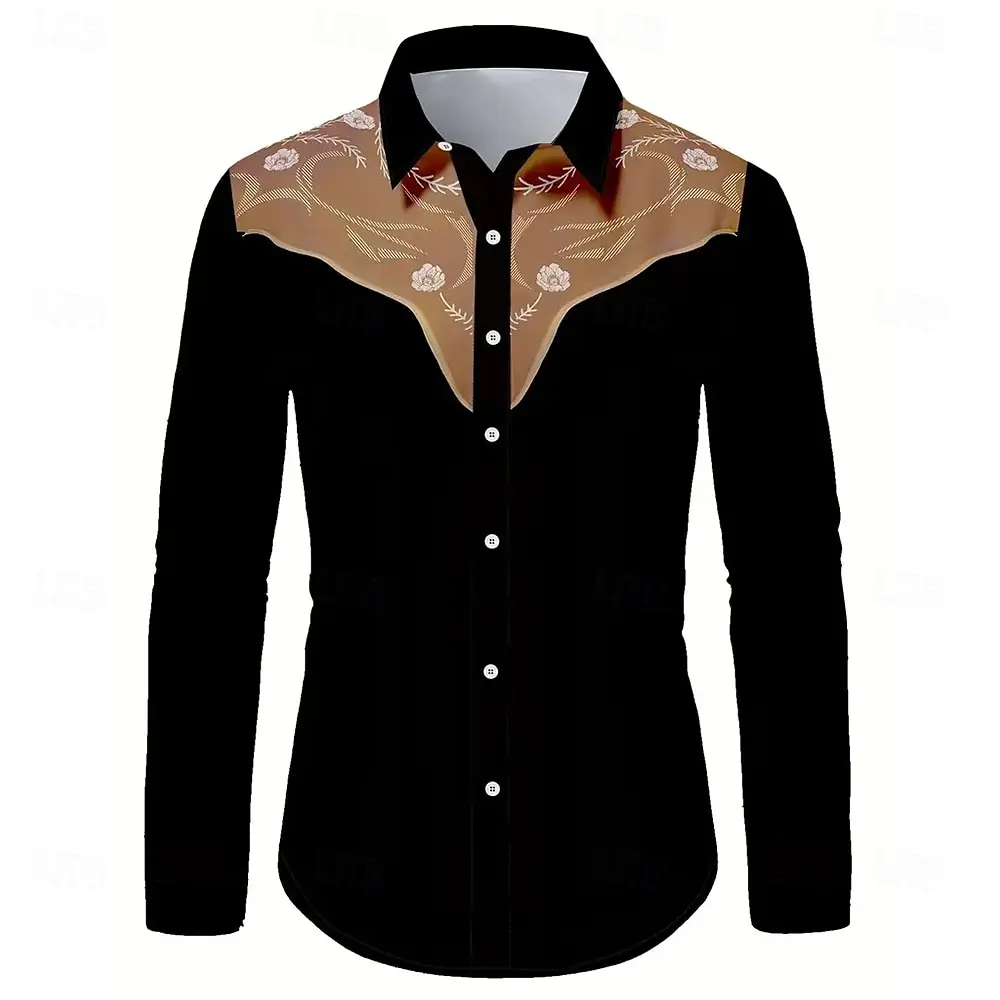 Heren bloemenprint bloemen western overhemd button-up overhemd cowboy overhemd lange mouw vintage casual 3D print overhemden met kraag