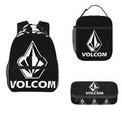 Best Volcom White Backpacks Boys Girls Bookbag Children School Bags Cartoon Kids Rucksack Lunch Bag Pen Bag Three-Piece Set