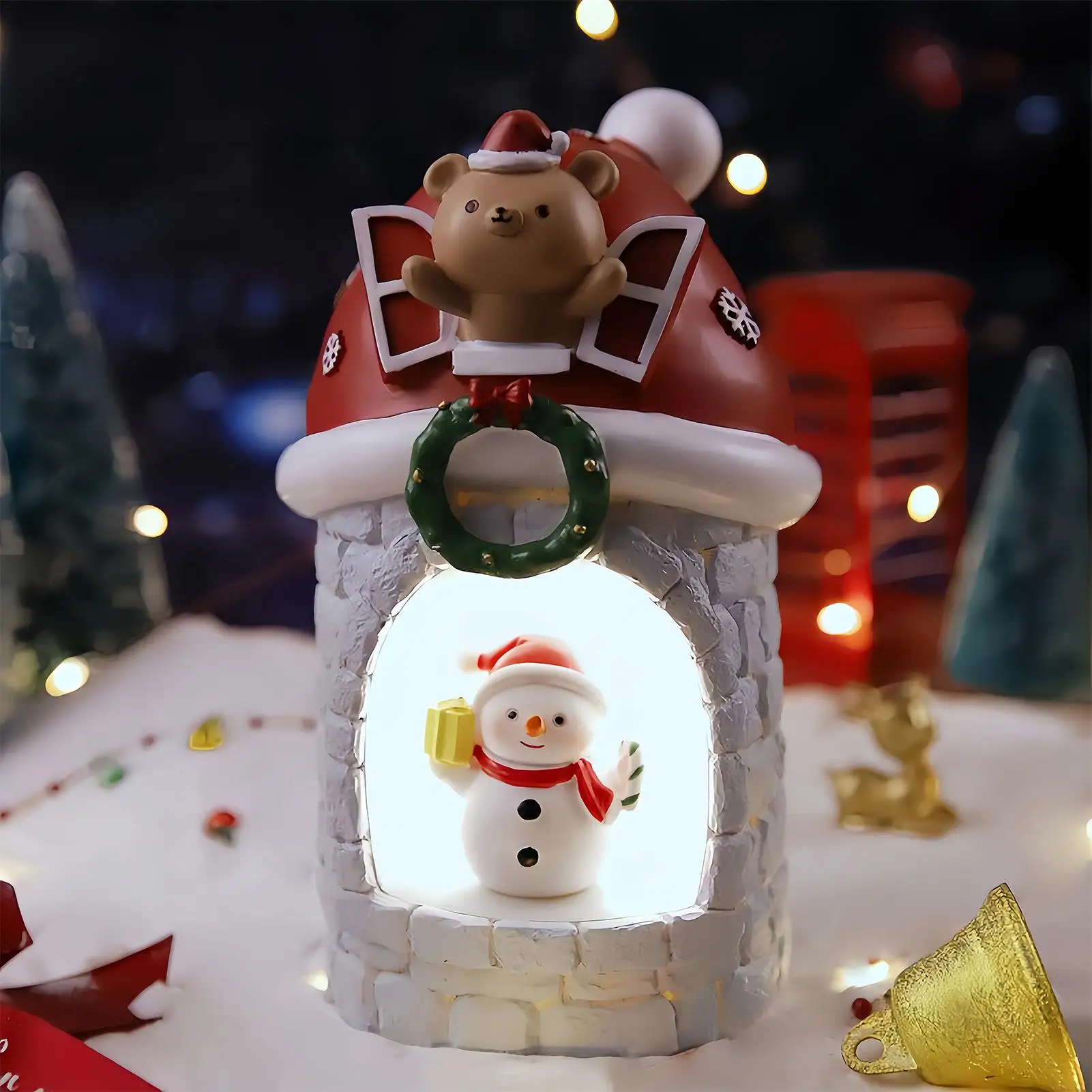 Christmas Lantern Cute Santa Claus Snowman Home Decor LED Night Light Christmas Table Decor for Indoor Desk Shelf Bedroom Living