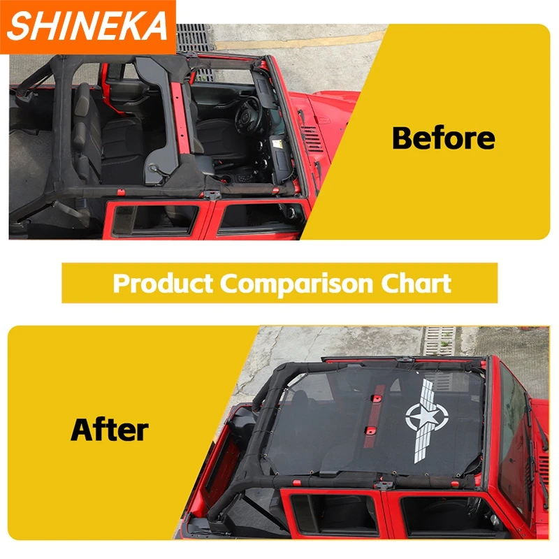 SHINEKA Car Roof Top Sunshade Cover Mesh Insulated Net Accessories fit for Jeep Wrangler JK 4 Door 2007 2008 2009 2010 2011-2017 view 2