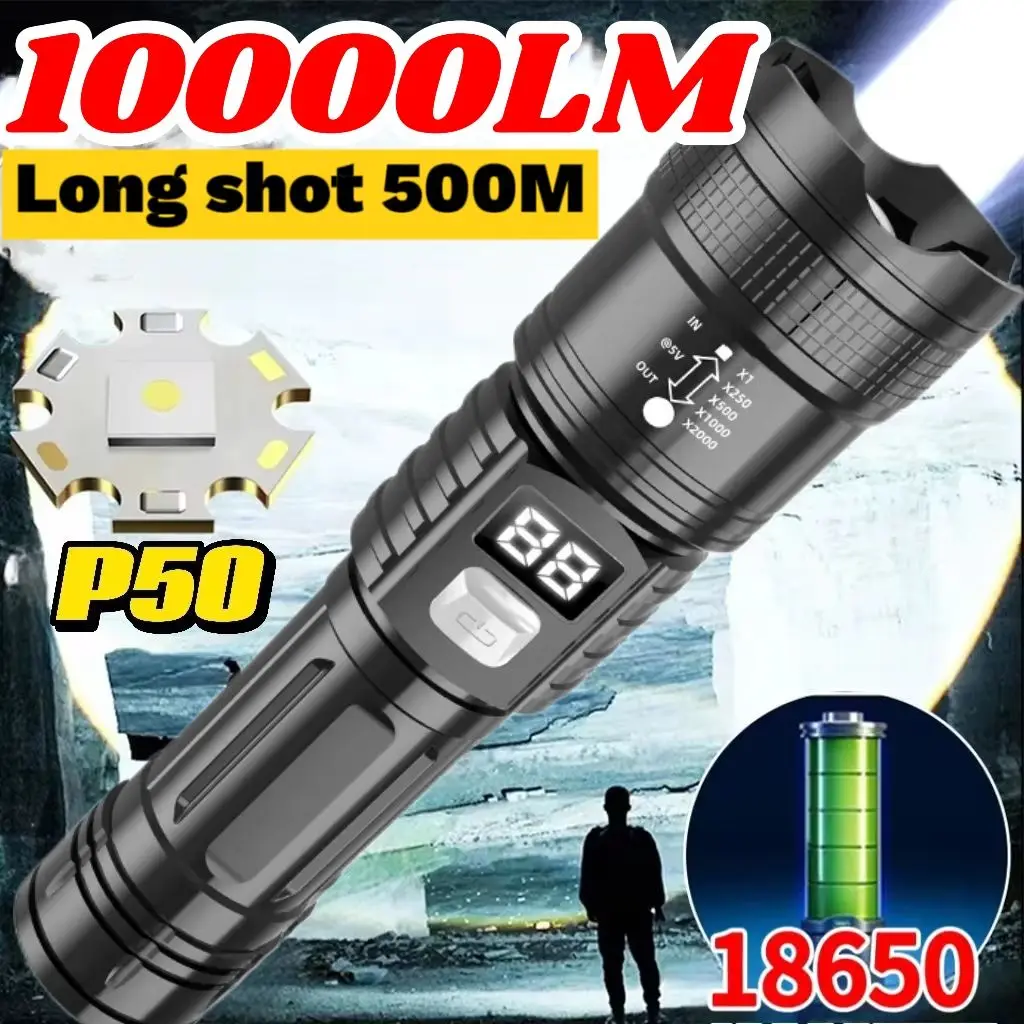 30000 Lumens Ultra Powerful Rechargeable LED Flashlight Military Tactical Flashlight Portable Torch Outdoor Camping Lantern