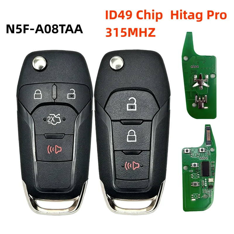 N5F-A08TAA 3/4BTN Flip Remote Key Fob 315MHz ID49 Chip HU101 Blade For Ford F-150 Fusion Transit Explorer F-250 Escort 2013-2017