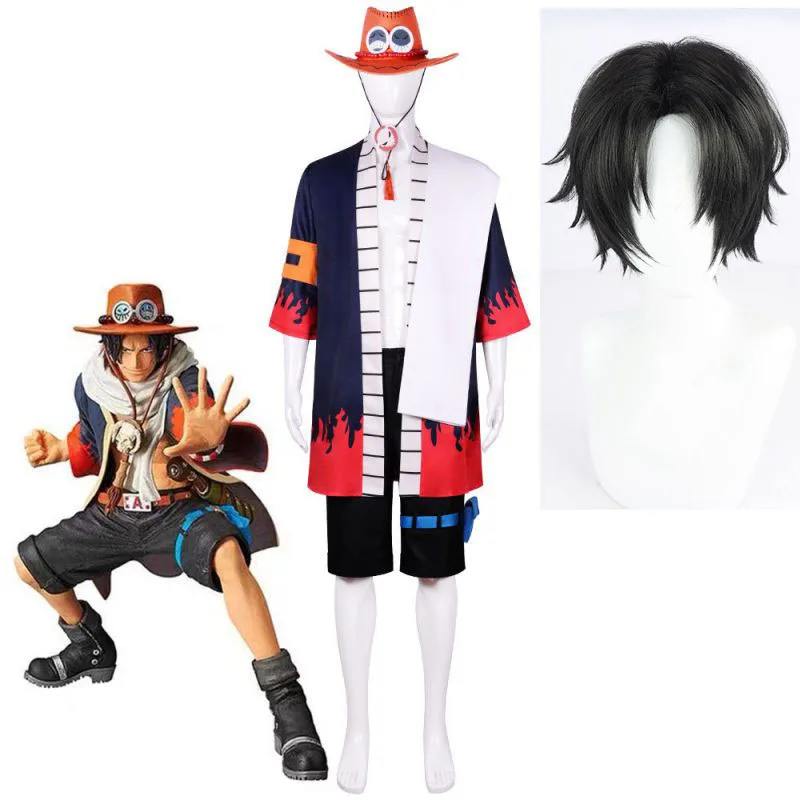 New Portgas·D· Ace Cosplay Costume Anime Character Uniform Halloween Carnival Costume for Adult Coat Shorts Hat Suit