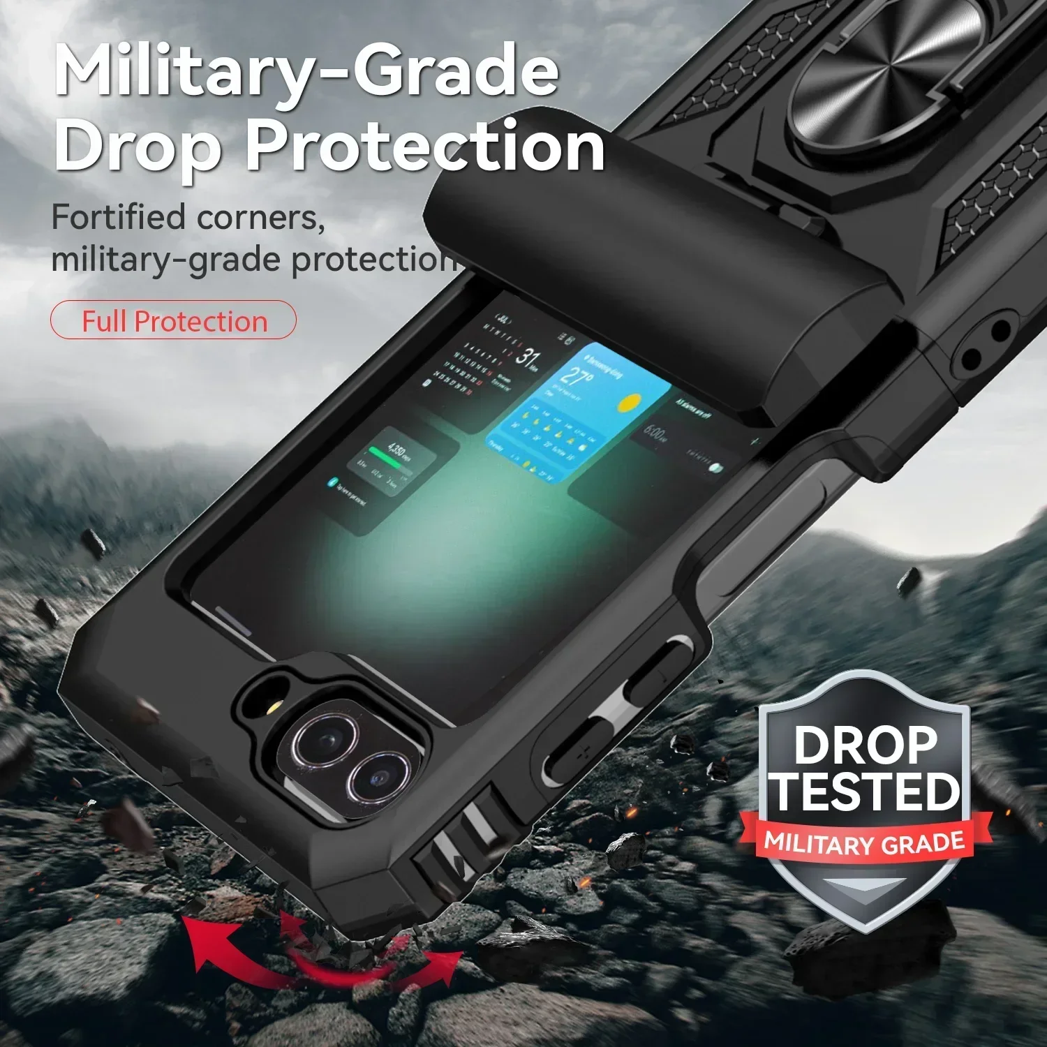 

Автомобильный магнитный кольцевой держатель, складной чехол для телефона для Samsung Galaxy Z Flip 7, 6, 5, 4, жесткий противоударный защитный бронированный корпус