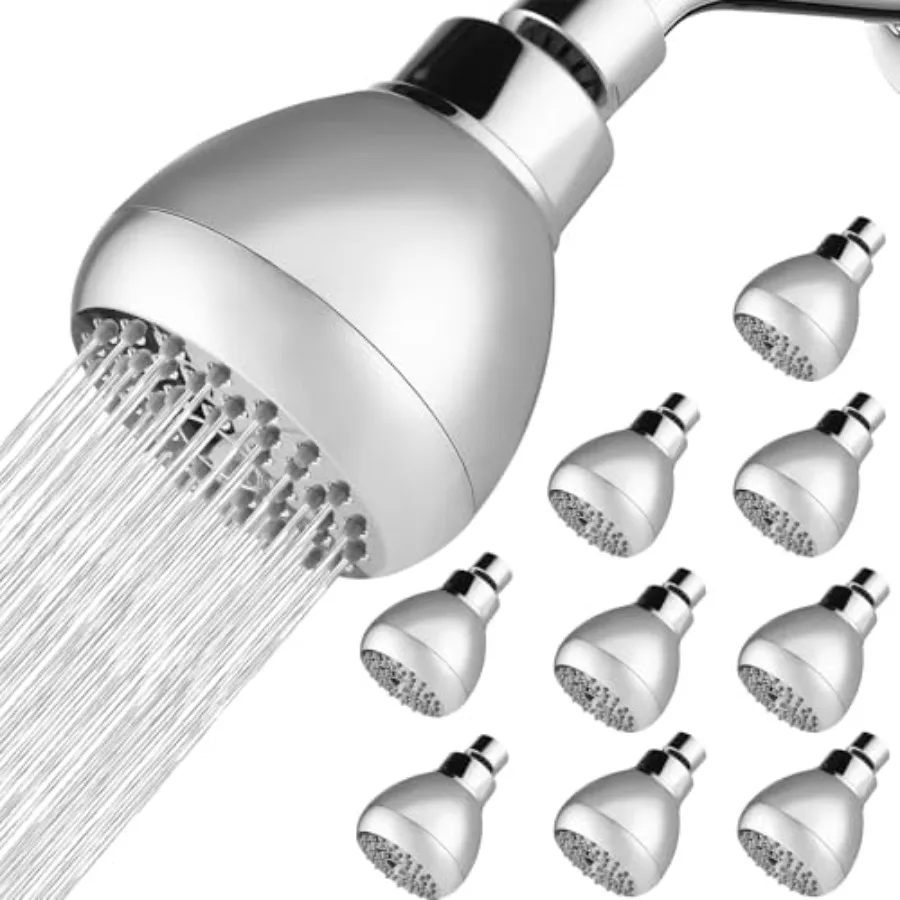 10 Pack High Pressure Shower Head for Bathroom - Chrome ABS Plastic - Universal Rain Shower Head Replacement with Pressure Boos