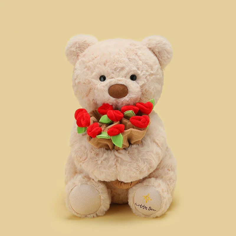 Oso rosa romántico dulce de 25/38cm, juguetes de peluche, sombrero de rosa desmontable, ramo, muñeco de oso, muñeca de empresa encantadora, Gif del Día de San Valentín